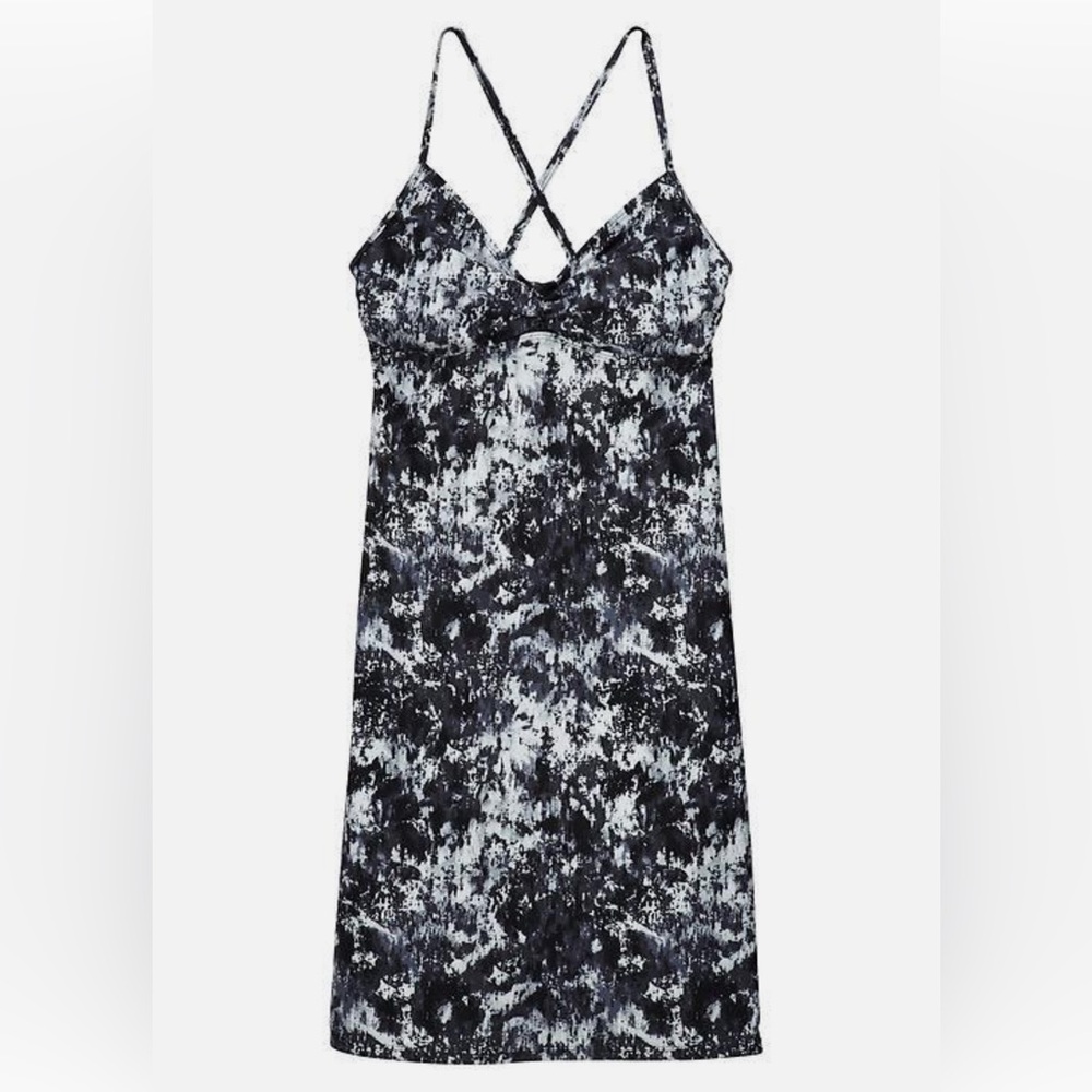 Athleta Zumma Swim Dress UPF 50+ Open Back Black Tie Dye Tennis Large Petite - Picture 3 of 12